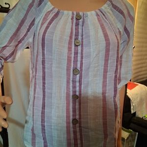 Unique Spectrum Purple, Pink and White Striped Blouse